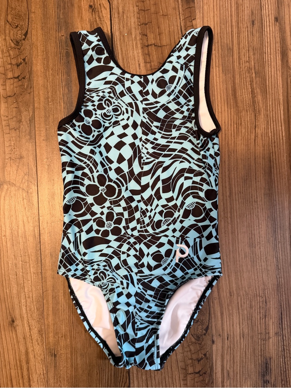 Girls PLUM leotard Blue and Black Patterned Dance gymnastics leotard! Small